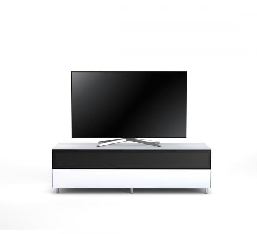 Meuble TV Design 160 cm Epure SINGLE SOUND XL Verre Blanc Mat Satiné