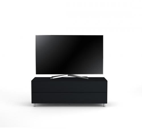 TV Möbel Lowboard 130 cm Epure SINGLE TIDY L Schwarzglas Satiniertes