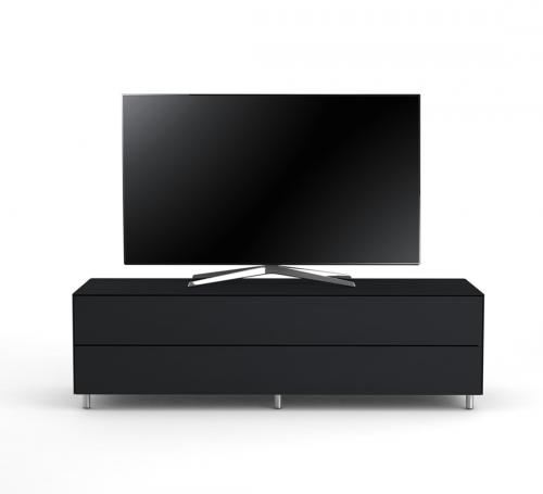 TV Möbel Lowboard 160 cm Epure SINGLE TIDY XL Schwarzglas Satiniertes