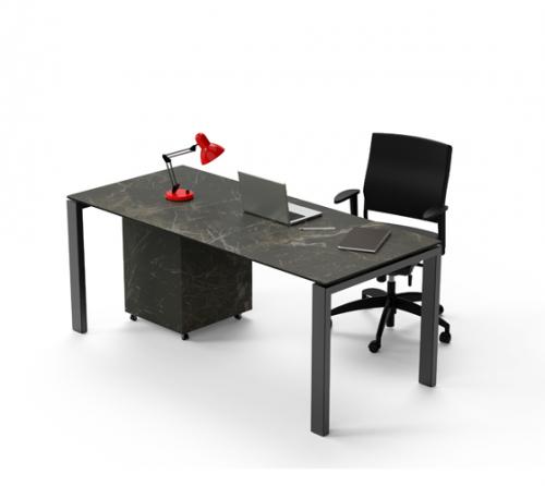 Schreibtisch mit  Rollcontainer Sonorous in Glas or Keramik