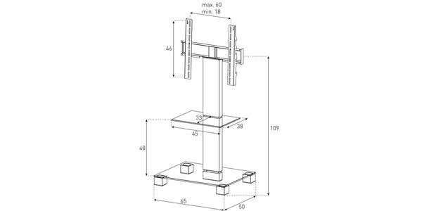 Sonorous TV Möbel Standfuss pl2515-c-inx mit halterung klarglas