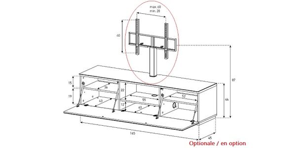 TV Möbel Sonorous lowboard Studio sta160t-blk-blk-bs, Schwarz-Schwarz Stoffbezug / Ideal für Integration von Center-Lautsprecher
