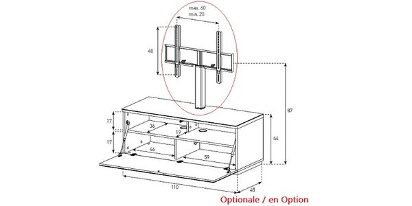 TV Möbel Sonorous lowboard Studio STA110T-WHT-GRY-BS, Weiss / Grau Stoff-Klappe