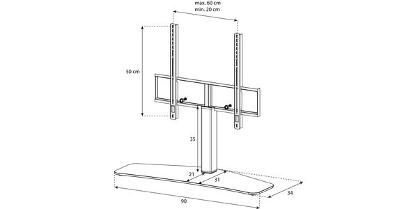 Sonorous TV Möbel Standfuss PL2335-B-SLV mit halterung, Schwarzglas