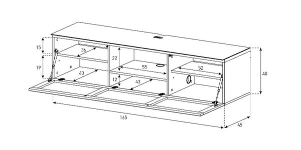 TV wand möbel Sonorous Studio STA160-WL , B=165 cm, Stoffbezug / Ideal für Integration von Center-Lautsprecher