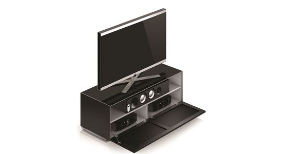 Sonorous Elements Design TV Möbel, EX12-TS-BLK-BLK2, Glas und Stofffront Akustik