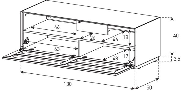 Sonorous Elements Design TV Möbel, EX12-TS-BLK-BLK2, Glas und Stoff-front Akustik