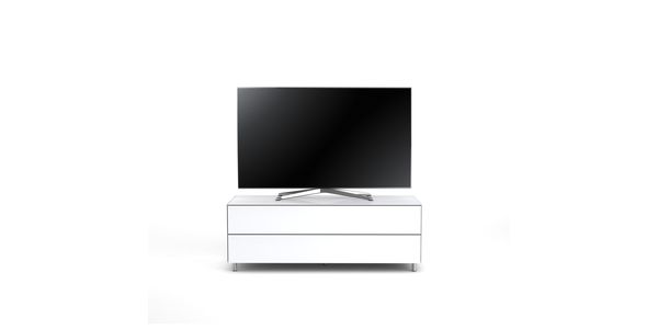 TV Möbel Lowboard 130 cm Epure SINGLE TIDY L Weissglas Satiniertes