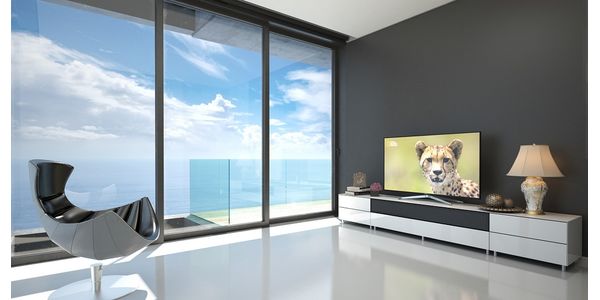 TV Möbel Lowboard 290 cm Epure SALON SOUND K3 Graphit Glas Satiniertes