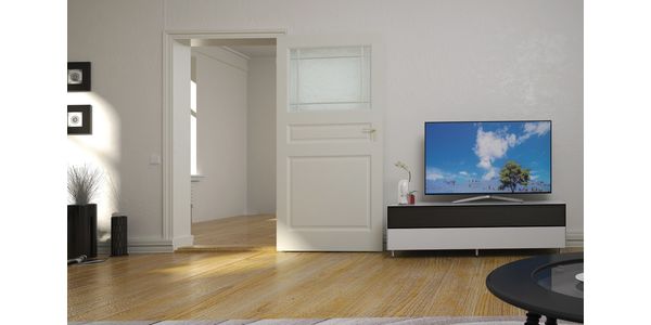TV Möbel Lowboard 160 cm Epure SINGLE SOUND XL Schwarzglas Satiniertes