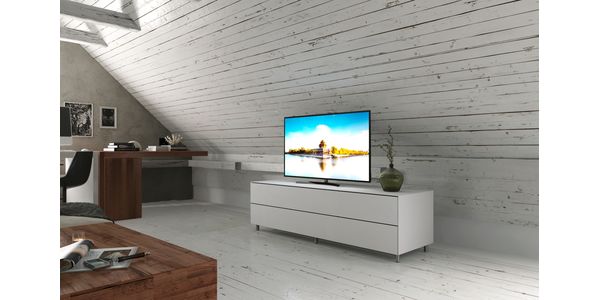TV Möbel Lowboard 160 cm Epure SINGLE TIDY XL Weissglas
