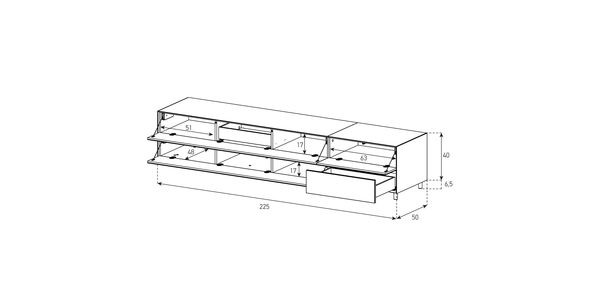 TV Möbel Lowboard 225 cm Epure LOFT K2 Schwarzglas