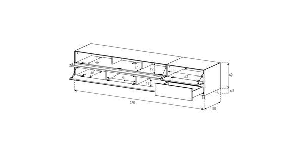 TV Möbel Lowboard 225 cm Epure LOFT SOUND K3 Weissglas Satiniertes