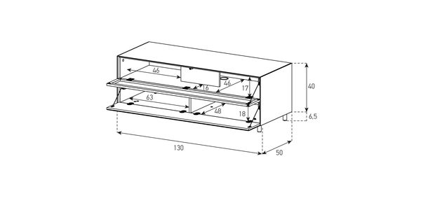 TV Möbel Lowboard 130 cm Epure SINGLE SOUND L Schwarzglas Satiniertes