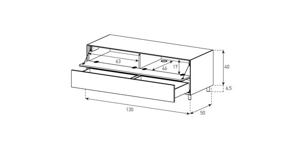 TV Möbel Lowboard 130 cm Epure SINGLE TIDY L Schwarzglas Satiniertes