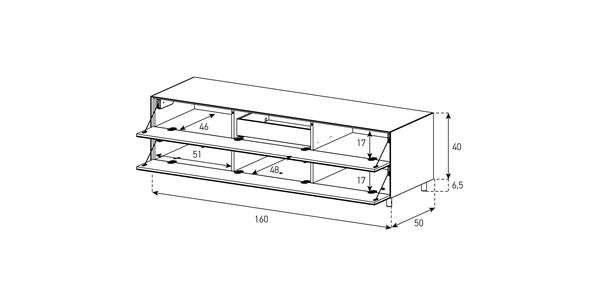 TV Möbel Lowboard 160 cm Epure SINGLE TIDY XL Nordic Blauglas Satiniertes