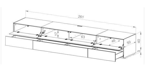 TV Möbel Sonorous Elements, Lowboard EX260-BLK-FD_dimension
