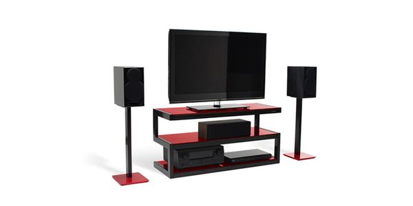 Norstone Lautsprecherständer Esse Schwarzhochglanz/Rotglas, paar