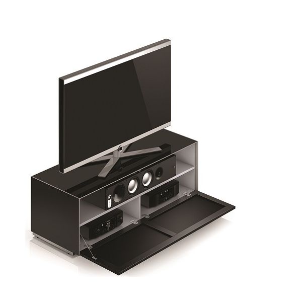 Sonorous Elements Design TV Möbel, EX12-TS-BLK-BLK2, Glas und Stofffront Akustik