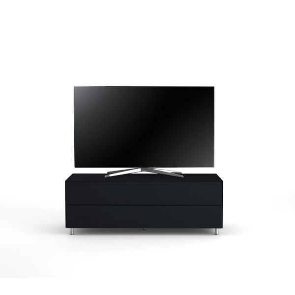 TV Möbel Lowboard 130 cm Epure SINGLE TIDY L Schwarzglas Satiniertes
